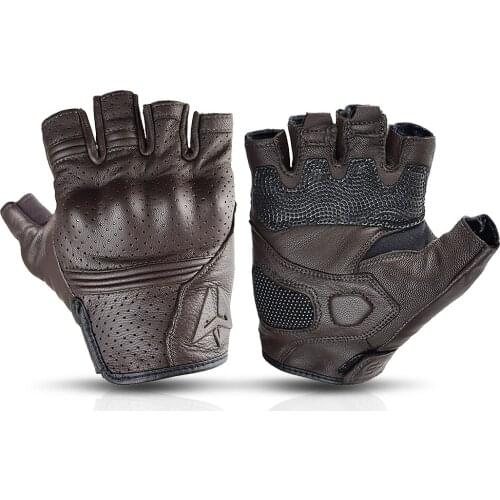 Summer Men Motorcycle Motorbike Half Finger Gloves Fingerless Retro Leather Cafe Racer Racing Guantes Moto Motocross Mitten