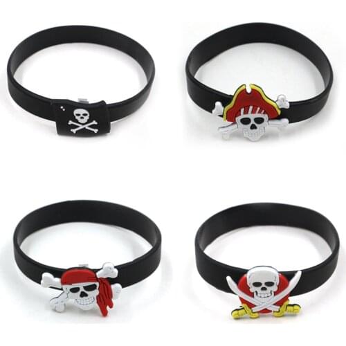 4PCS Pirate PVC Silicon Wristband Bracelet For Adult Festival Party Halloween Decorations Kids Favors Baby Shower Decor Supplies