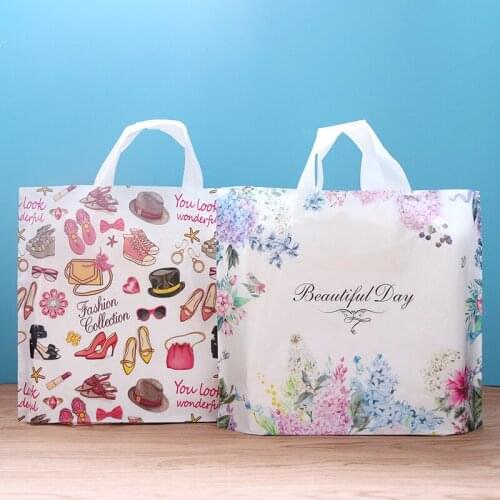 50pcs Flamingo Shopping Bags Flower Heart Thank You Gift Bags Ladies And Childrens Handbags Clothing Store Plastic Packing Bag
