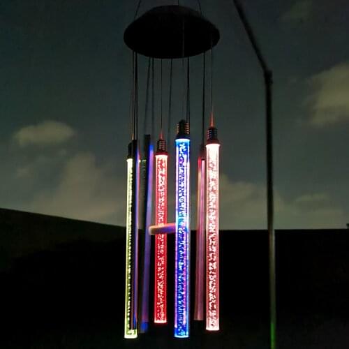 Wind Chimes Charms Hanging Ornaments Outdoor Color-Changing Solar Bubble Column LED Wind Chime Lamp Garden Yard Patio Hall Decor