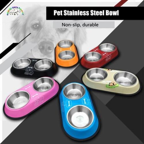 Stainless Steel Dog Feeder Drinking Bowls for dogs Cats Double Bowl Pet Food Bowl Puppy Bowl 6 Colors