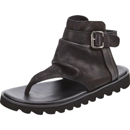 Gladiator Buckle Sandals Men Fashion England Style Sheepskin Genuine Leather Flip Flops 2020 New Casual Beach Sandals Shoes Male