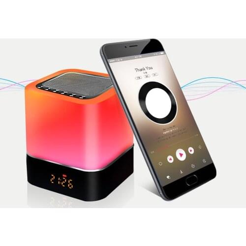 Touch Sensitive LED Light Bluetooth Wireless Speaker with Time Screen Clock Speaker Support USB/SD/AUX