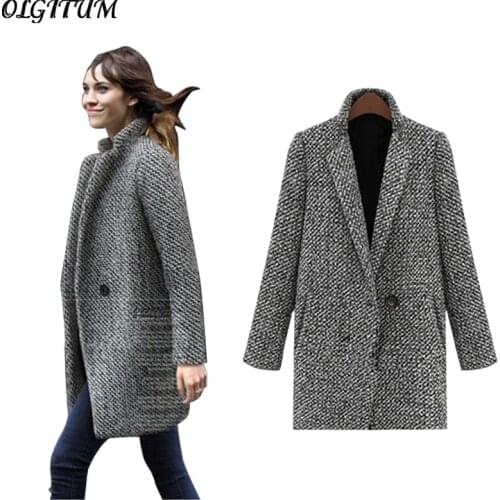 Female single-breasted Woolen Coat spring/Autumn High Quality Woolen Jacket coat Thick Warm Windproof Long section Loose Overoat