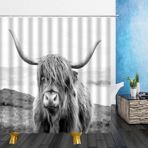 Plateau Wild Yak Shower Curtains Reindeer Cow Animals Natural Scenery Pattern Waterproof Cloth Bathroom Decor Curtain Set