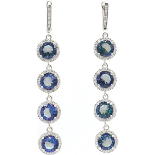 44x23mm Stunning Jewelry Set 16g Drop Shape Created Violet Tanzanite Pink Tourmaline CZ For Sister Silver Pendant Earrings