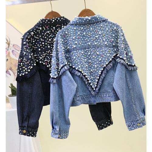Denim jacket Women Short Coat Heavy Industry Beaded Color Diamond Rough Tops 2020 New Spring Autumn Korean Loose Female Outwear