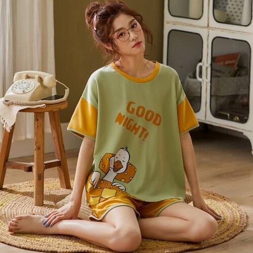 BZEL Cartoon Print Pyjamas Women Cotton Pajama Set Womens Summer Casual Short Sleeve Sleepwear Cute Fresh Girls Home Nightwear