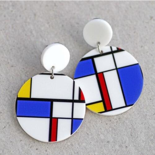 Fashion Cool Punk Mix Color Mosaic Acrylic Earrings for Women Big Circle Exaggerated Dangle Earrings Wholesale Female Gifts