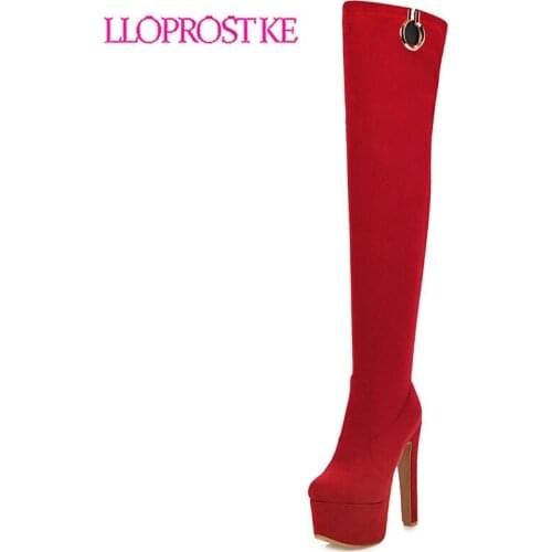 Lloprost ke round head Ultra High waterproof platform Night Club Thigh High Boots Sexy Woman Shoes Winter Over The Knee Boots