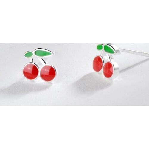 Fresh Cute Sweet Cherry Creative 925 Sterling Silver Temperament Personality Trendy Female Stud Earrings SEA123