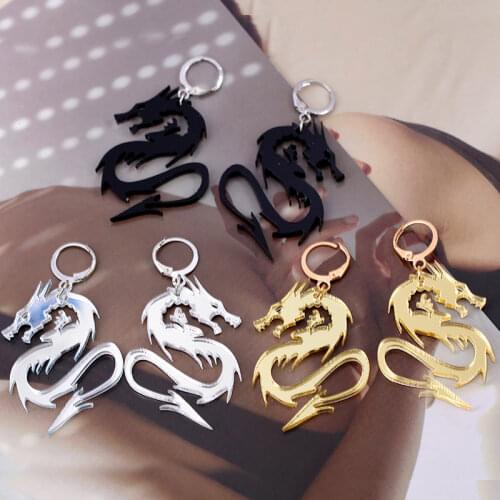 Flatfoosie Boho Gold Silver Color Acrylic Dragon Drop Earrings Female Vintage Auspicious Animal Earring Personality Jewelry Gift