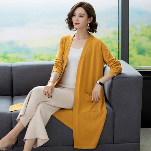 New Arrival Lady Spring Solid Color Knitting Cardigan Long Sleeve with Pockets Free Shipping