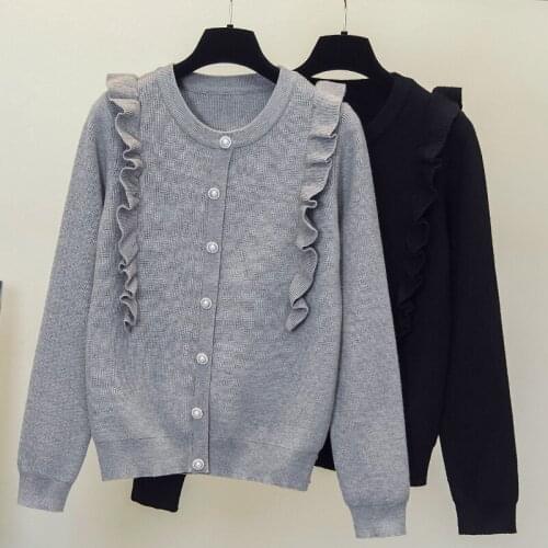 4XL plus size women autumn winter thick warm sweater pullover 2021 long sleeve o neck button ruffle kintting jumper big sweaters