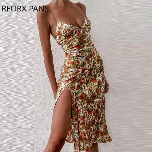 Women Floral Print Floral Print Strap Slit Midi Dress Bodycon Dress for Women Dress 2021