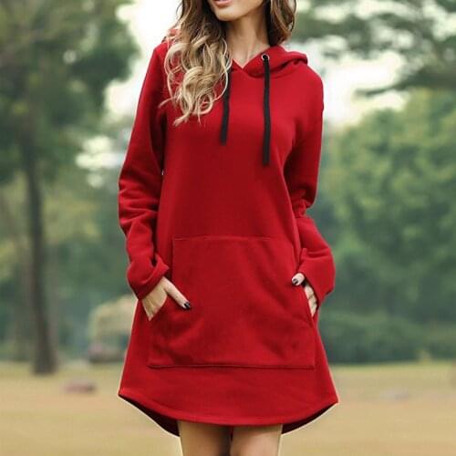 Hoodie 2021Women Dress Casual Hooded Pocket Drawstring Long Sleeve Pullover Fashion Loose Ladies Dress Vestidos Plus Size S-XXXL