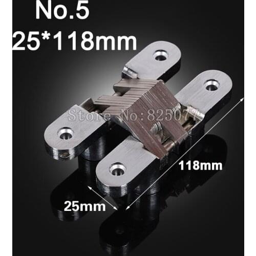 1PCS Hidden Hinges Size 25x118mm Bearing 40KG Invisible Concealed Cross Door Hinge Stainless Steel Hinge For Folding Door KF1062