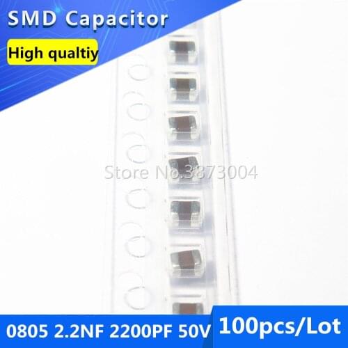100pcs SMD Thick Film Chip Multilayer Ceramic Capacitor 0805 2.2NF 2200PF 50V COG/NPO 5