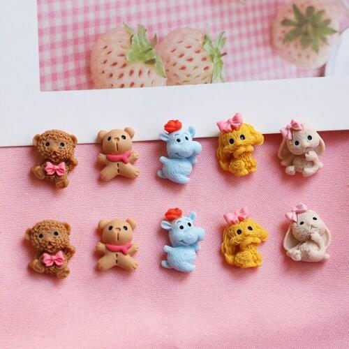 20pcs Cute fun mini bunny bear hippo resin patch Statement Drop Earrings for Women diy jewelry hairpin keychain accessories