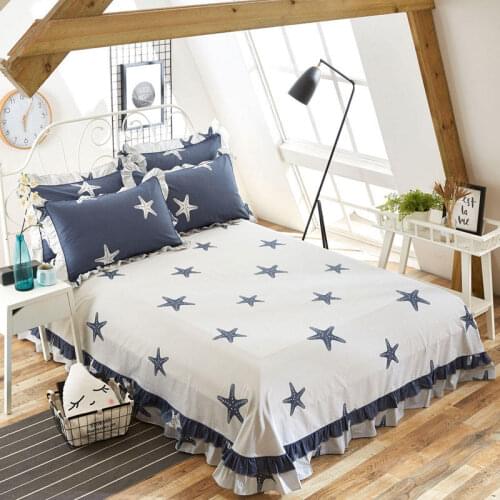 2020 new products Cotton printing Bed cover Fitted Sheet Pillowcases 2/3 pcs 250x270cmLuxury princess Lotus leaf lace Bedding