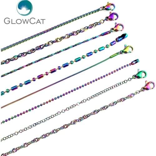 5pcs/lot More Choice More Style Rainbow Color Stainless Steel Chain Necklace Link Jewelry Making
