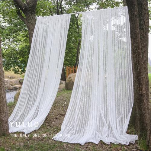 White Sheer Lace Curtains for Bedroom Stripe Jacquard Voile Farmhouse Wedding Backdrop Outdoor Gazebo Drapes