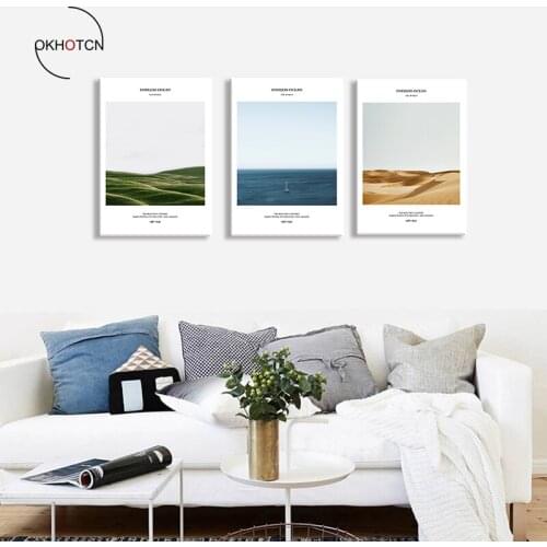 Unframed Green Plain Blue Sea Yellow Desert Minimalist Painting On Canvas Nordic Picture Bedroom Decor Wall Poster
