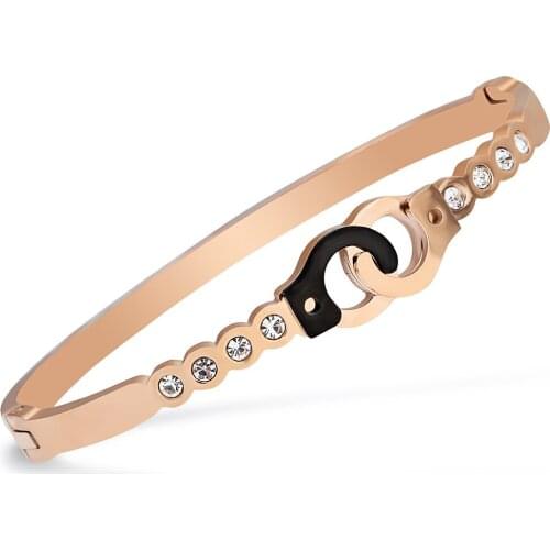 Stainless Steel Handcuff Bracelet Rose Gold For Women Hand Cuff Bracelets Bangle Zircon Jewelry Men Hip Hop Rock Friend Couple