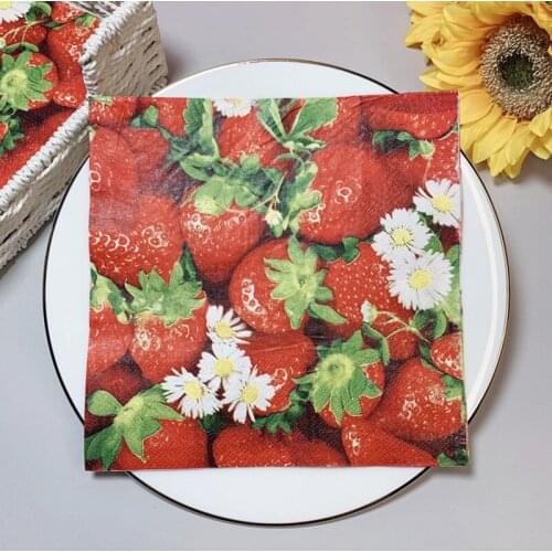 20Pcs/Pack Strawberry Table Decoupage Paper Napkins Pink Fruits Napkin Paper Tissue for Xmas Wedding Party Supplies Hot Sale L