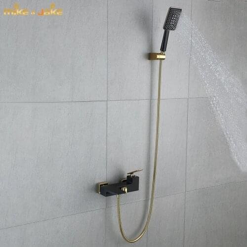 Black gold bathtub tap shower mixer kit golden bath mixer hot and cold gold wall shower faucet brass waterfall bathtub tap
