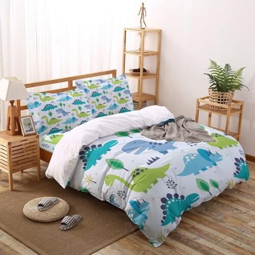 Color Dinosaur Cartoon Kawaii Print Bedding Set Home Textiles Bed Sheet Duvet Cover Pillowcase Single Double Bed Set