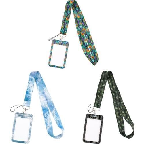 20pcs/lot G2021 Feather Card Holder ID Holder Man Woman Bus Card Holder Staff Card With Cartoon Lanyard