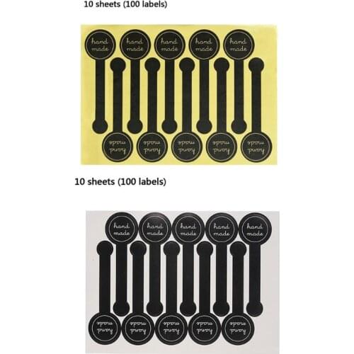 100pcs Long Style Handmade Stickers Black Seal Labels Baking Gift Packaging Biscuit Bag Sticker Decoration