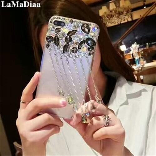 LaMaDiaa For SamsungS6 S7 S8 S9 S10 S20 Plus Lite Note 8 9 10 Plus Phone Case Luxurious Tassel Gem diamond Pendant Acrylic Shell