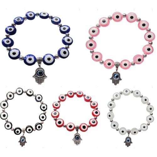 Hot New Fashion Mixed Color Lucky Bracelet Blue Evil Eye Round Beads Wearing rope Bracelets With Hamsa Hand Protection Women D14