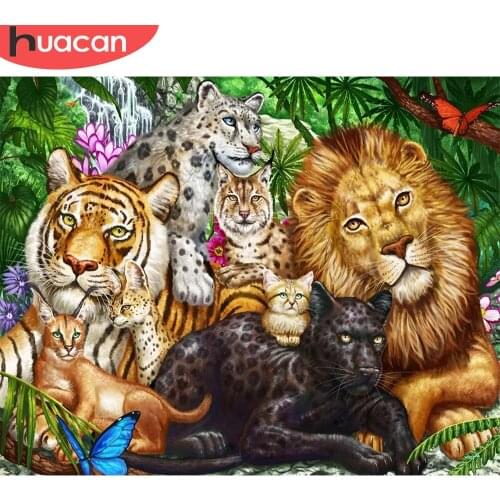 HUACAN Paint By Number Lion Animal Kits For Adults Handpainted DIY Coloring By Number Tiger On Canvas Home Decoration Gift