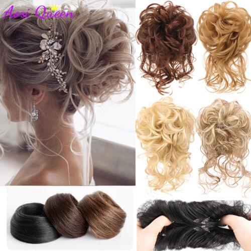 AS Synthetic Bun Extensions Curly Messy Bun Hair Scrunchies Elegant Chignons Wedding Hair Piece for Women and Kids