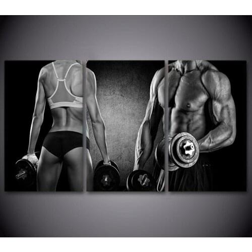 Bodybuilder Gym Man Woman Sports Canvas Painting Modern Home Decoration Living Room Canvas Print Painting Wall Decor Picture