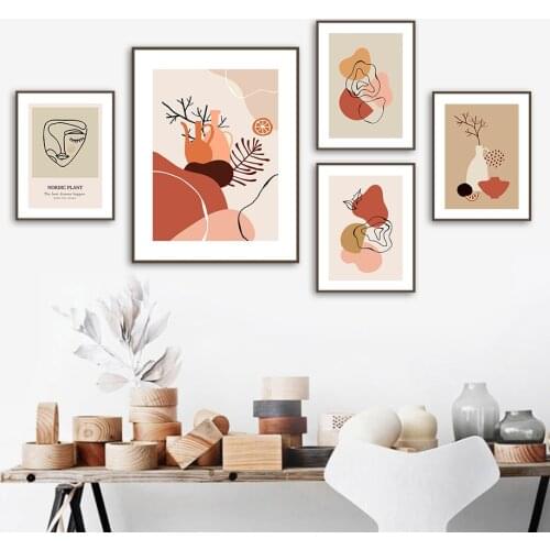 Girl Vase Color Block Line Nordic Plant Wall Art Canvas Painting Nordic Posters And Prints Wall Pictures For Living Room Decor
