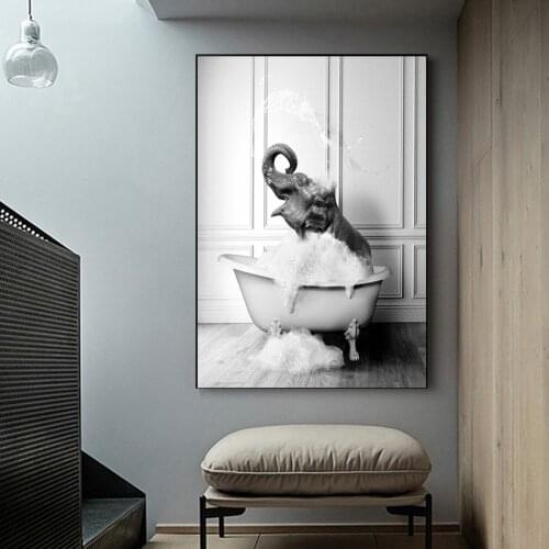 Black and White Animal Painting Elephant Giraffe Nursery Wall Art Canvas Posters Prints Pictures Bathroom Toilet Kid Room Decor