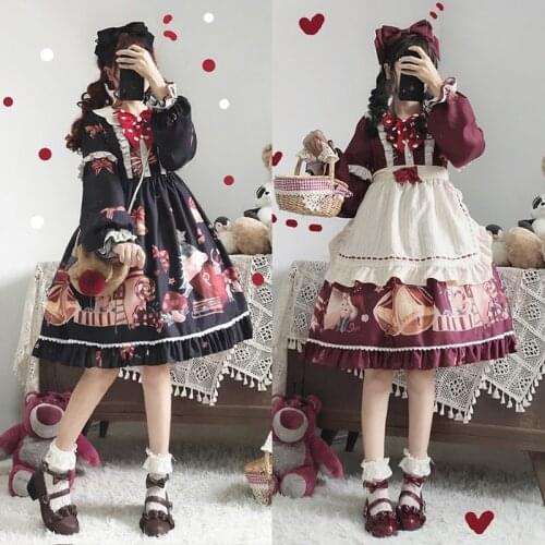 Cute Dress Japanese Lolita Dress Cosplay Original Harajuku Street Sweet Kawaii Ruffles Dress Female Japanese Cosplay FF2632