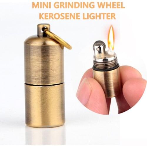 Mini Grinding Wheel Portable Windproof Creative Metal Kerosene Lighter Outdoor Travel Alternate Fire Source Gadgets For Men