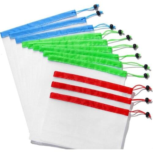 Reusable Mesh Produce Bags 12pcs/set Washable Eco Friendly Bags for Grocery Shopping Storage Fruit Vegetable Bag SN2983