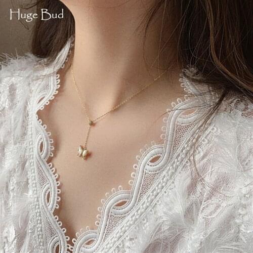 Huge Bud Fashion Choker Necklace Real Gold Plated Shell Butterfly Pendant Women Collares Jewelry Brithday Gift Collier