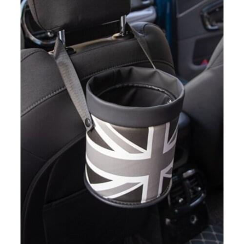 Vehicle-mounted Trash Can Min Cooper Trashcan Multifunctional Vehicle Storage Bucket Rear Hanging Bag Gray Union Jack x1