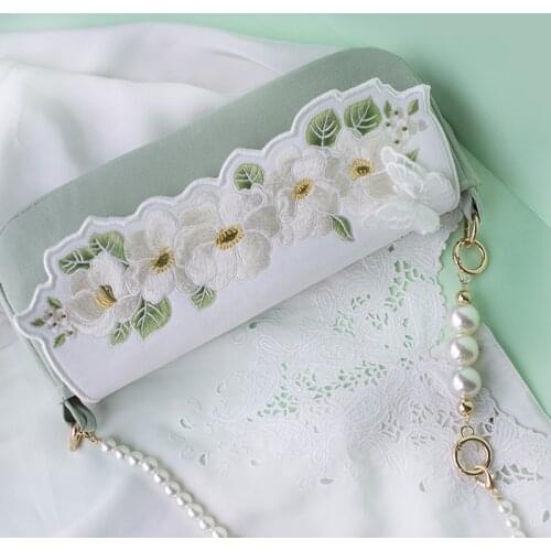 2021 New Small OL Style Cute Green Totes Embroidery Flower Top Handle Pearl Women Cover Bags Flap Shoulder Messenger Bag