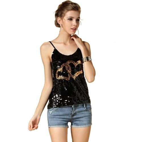 2020 Fashion The New Double Heart Heavy Work Sequin Sling Free Shipping