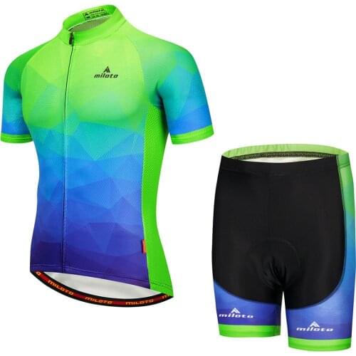 Genuine Miloto Mens Short Sleeve Cycling Jersey with Shorts Navy Blue Bike Padded Shorts / Chamois Clothing Suit Reflective