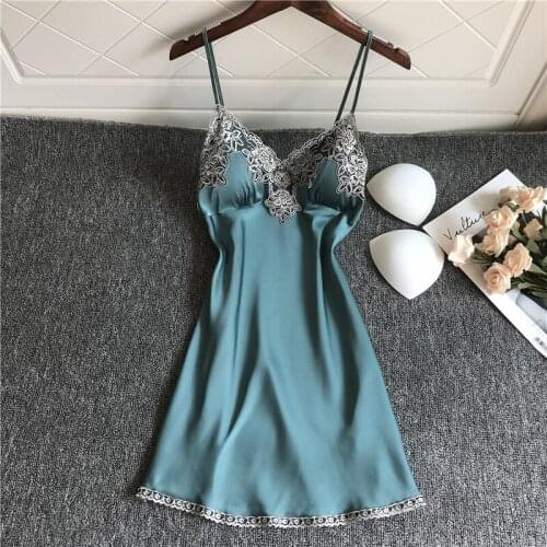 Sexy Nightwear Lingerie Hot Silk Satin Sleepwear Night Dress for Women Ladies Lace Nightgown Nightdress