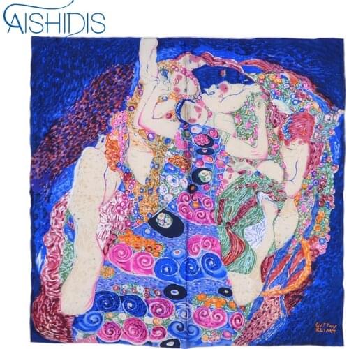 Women 100% Real Silk Luxury Brand Scarf Square Head Hijab Printed Gustav Klimts "Virgins" For Mothers Day